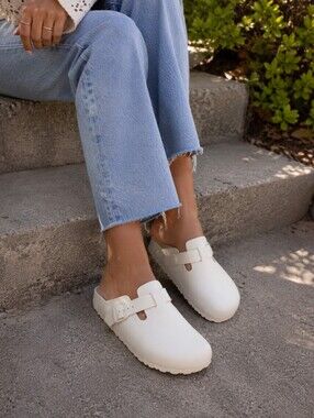 Birkenstock Boston Cream EVA Clogs EU 38 Slip-On Buckle Sandals Summer Casual